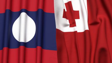 LAOS ve TONGA bayrakları gerçekçi kumaş dokusuna sahip