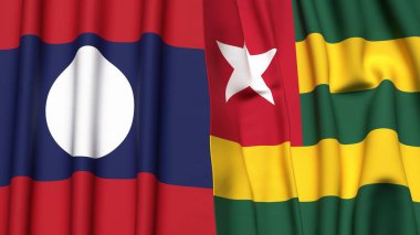 LAOS ve TOGO bayrakları gerçekçi kumaş dokusuyla