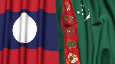 LAOS ve Türkmenistan bayrakları gerçekçi kumaş dokusuna sahip