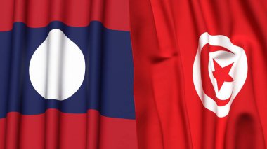 LAOS ve TUNISIA bayrakları gerçekçi kumaş dokusuna sahip