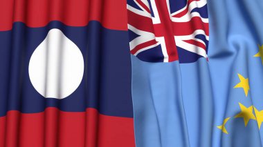 LAOS ve TUVALU bayrakları gerçekçi kumaş dokusuna sahip