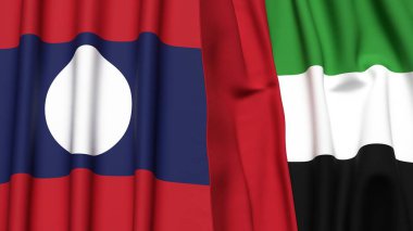 Gerçek kumaş desenli LAOS ve BAE bayrakları