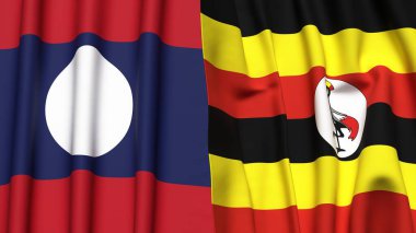 LAOS ve UGANDA bayrakları gerçekçi kumaş dokusuna sahip