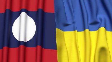 LAOS ve UKRAINE bayrakları gerçekçi kumaş dokusuna sahip