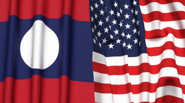 LAOS ve ABD bayrakları gerçekçi kumaş dokusuna sahip