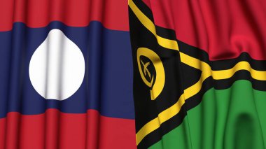 LAOS ve VANUATU bayrakları gerçekçi kumaş dokusuna sahip