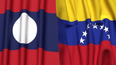 LAOS ve Venezuela bayrakları gerçekçi kumaş dokusuna sahip.