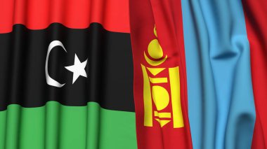 LIBYA ve Mongolya Bayrakları