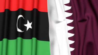 LIBYA ve Katar Bayrakları
