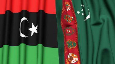 LIBYA ve Türkmenistan Bayrakları
