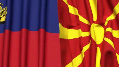 Gerçekçi kumaş dokusuna sahip LIECHTENSTEIN ve MACEDONIA bayrakları