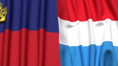 Gerçekçi kumaş dokusuna sahip LIECHTENSTEIN ve LUXEMBOURG bayrakları