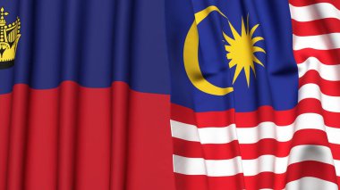 Gerçekçi kumaş dokusuna sahip LIECHTENSTEIN ve MALAYSIA bayrakları