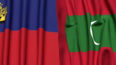 Gerçekçi kumaş dokusuna sahip LIECHTENSTEIN ve MALDIVES bayrakları