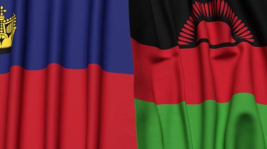 Gerçekçi kumaş dokusuna sahip LIECHTENSTEIN ve MALAWI bayrakları