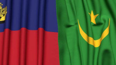 Gerçekçi kumaş dokusuna sahip LIECHTENSTEIN ve MAURITANIA bayrakları