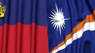 Gerçekçi kumaş dokusuna sahip LIECHTENSTEIN ve MARSHALL Adaları bayrakları