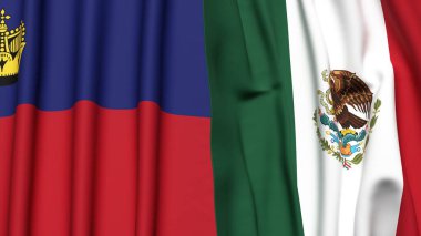 Gerçekçi kumaş dokusuna sahip LIECHTENSTEIN ve MEXICO bayrakları