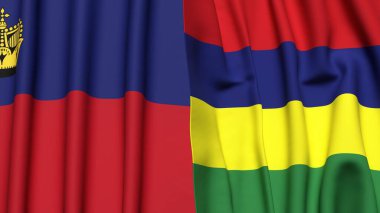 Gerçekçi kumaş dokusuna sahip LIECHTENSTEIN ve MAURITIUS bayrakları