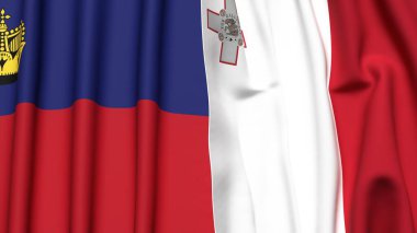 Gerçekçi kumaş dokusuna sahip LIECHTENSTEIN ve MALTA bayrakları