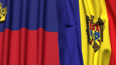 Gerçek kumaş dokusuna sahip LIECHTENSTEIN ve MOLDOVA bayrakları