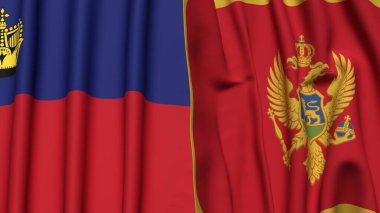 Gerçekçi kumaşlı LIECHTENSTEIN ve MonteneGRO bayrakları