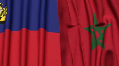 Gerçekçi kumaş dokusuna sahip LIECHTENSTEIN ve MoroCCO bayrakları