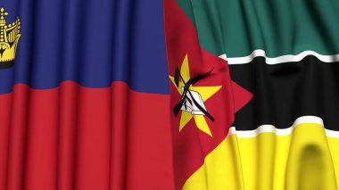 Gerçekçi kumaş dokusuna sahip LIECHTENSTEIN ve MOZAMBIQUE bayrakları