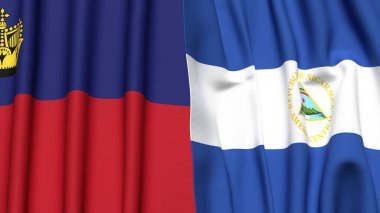 Gerçekçi kumaş dokusuna sahip LIECHTENSTEIN ve NICARAGUA bayrakları