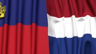 Gerçekçi kumaş dokusuna sahip LIECHTENSTEIN ve NETHERLANDS bayrakları