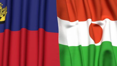 Gerçekçi kumaş desenli LIECHTENSTEIN ve NIGER bayrakları