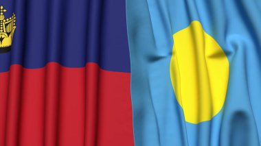 Gerçekçi kumaş dokusuna sahip LIECHTENSTEIN ve PALAU bayrakları