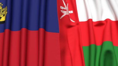 Gerçek kumaş dokusuna sahip LIECHTENSTEIN ve OMAN bayrakları