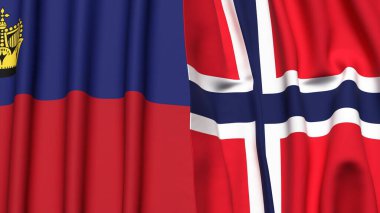 Gerçekçi kumaş dokusuna sahip LIECHTENSTEIN ve NORway bayrakları