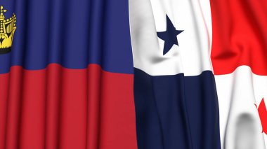 Gerçekçi kumaş dokusuna sahip LIECHTENSTEIN ve Panama bayrakları