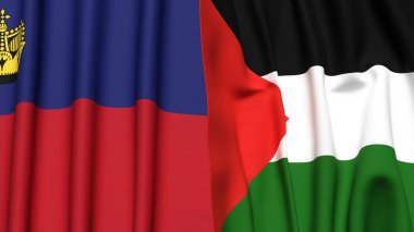 Gerçekçi kumaşlı LIECHTENSTEIN ve Filistin 4k bayrakları