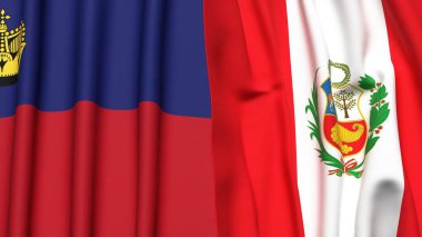 Gerçekçi kumaş dokusuna sahip LIECHTENSTEIN ve Peru bayrakları