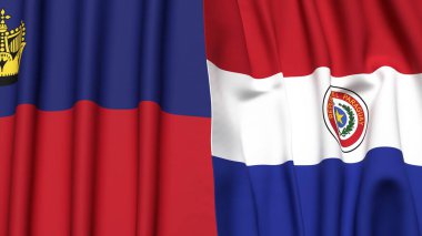 Gerçekçi kumaş desenli LIECHTENSTEIN ve PARAGUAY bayrakları