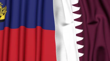 Gerçekçi kumaş dokusuna sahip LIECHTENSTEIN ve Katar bayrakları
