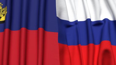 Gerçekçi kumaş dokusuna sahip LIECHTENSTEIN ve RUSSIA bayrakları