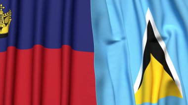 Gerçekçi kumaşlı LIECHTENSTEIN ve SAINT LUCIA bayrakları