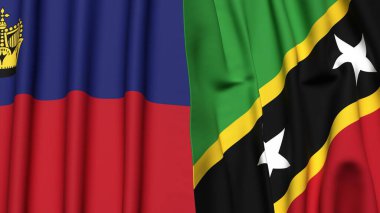 Gerçekçi kumaş dokusuna sahip LIECHTENSTEIN ve Aziz KITT Bayrakları