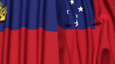 Gerçekçi kumaş dokusuna sahip LIECHTENSTEIN ve SAMOA bayrakları