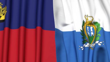 Gerçek kumaş dokusuna sahip LIECHTENSTEIN ve SAN MARINO bayrakları