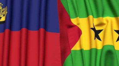Gerçekçi kumaş dokusuna sahip LIECHTENSTEIN ve SAO TOME bayrakları