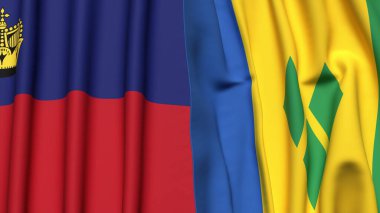 Gerçekçi kumaş dokusuna sahip LIECHTENSTEIN ve SAINT VINCENT bayrakları