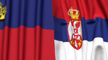 Gerçekçi kumaş dokusuna sahip LIECHTENSTEIN ve SERBIA bayrakları