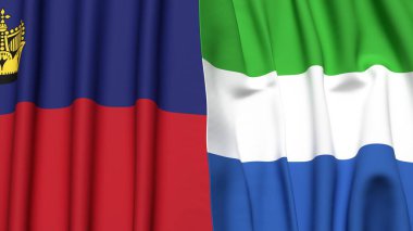 Gerçekçi kumaş dokusuna sahip LIECHTENSTEIN ve SIERRA LEone bayrakları