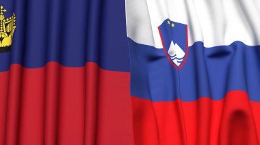 Gerçekçi kumaş dokusuna sahip LIECHTENSTEIN ve SLOVENIA bayrakları