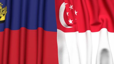 LIECHTENSTEIN ve SINGAPORE bayrakları gerçekçi kumaş dokusuyla